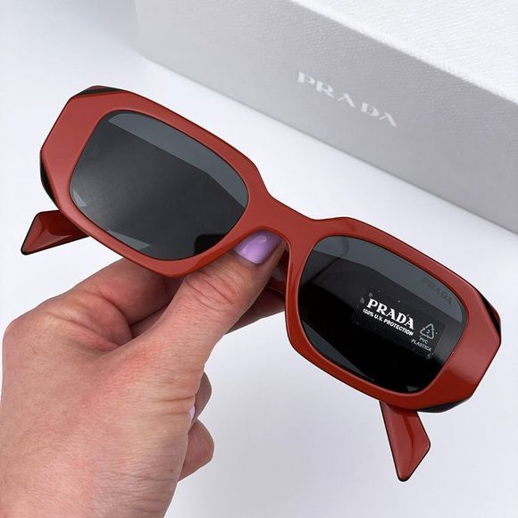 Prada PR17WS 12N5S0 Sunglasses Orange Black Dark Grey Rectangle Unisex - Picture 3 of 11